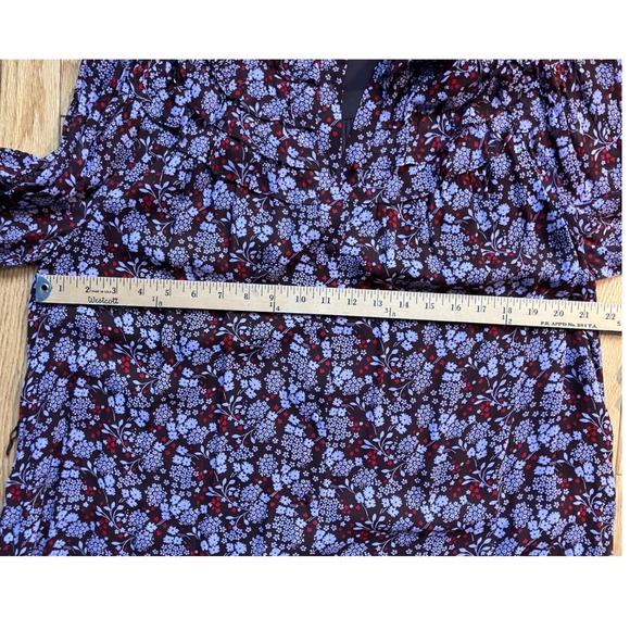 Boden Burgundy Floral Ruffle Long Dress Long Sleeve Smocked Cuff Sz 12 - Picture 6 of 11